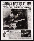 Newspaper article from Seattle Post Intelligencer (of June 15th) headlined: "Saratoga Battered by Japs" and story documenting Japanese attack and repairs at Bremerton, WA (1945) 